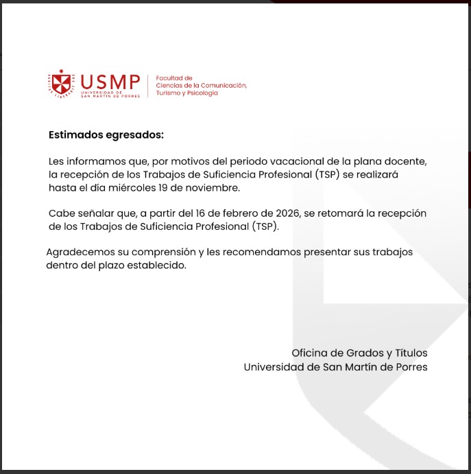 Comunicado para egresados de suficiencia profesional